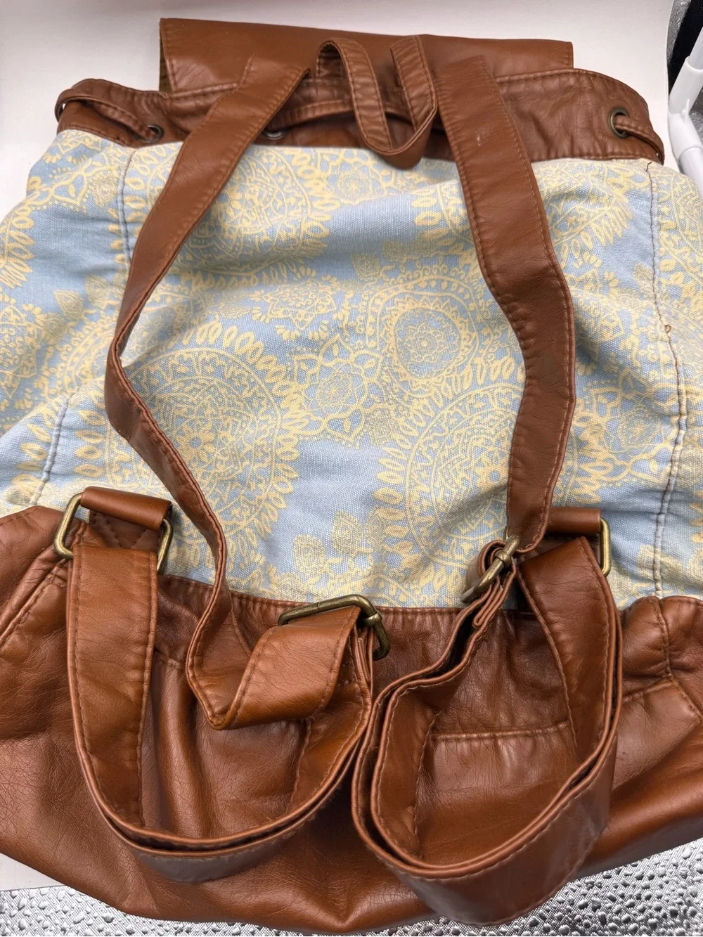 T-Shirt & Jeans Boho Backpack - Blue & Yellow Mandala Print